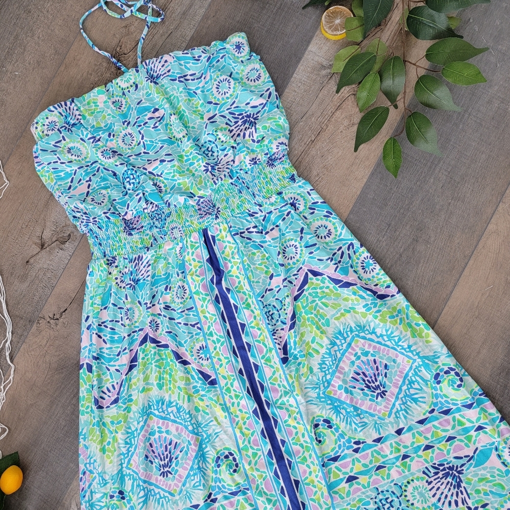 Lilly Pulitzer Vibrant Blue and Green Maxi Dress